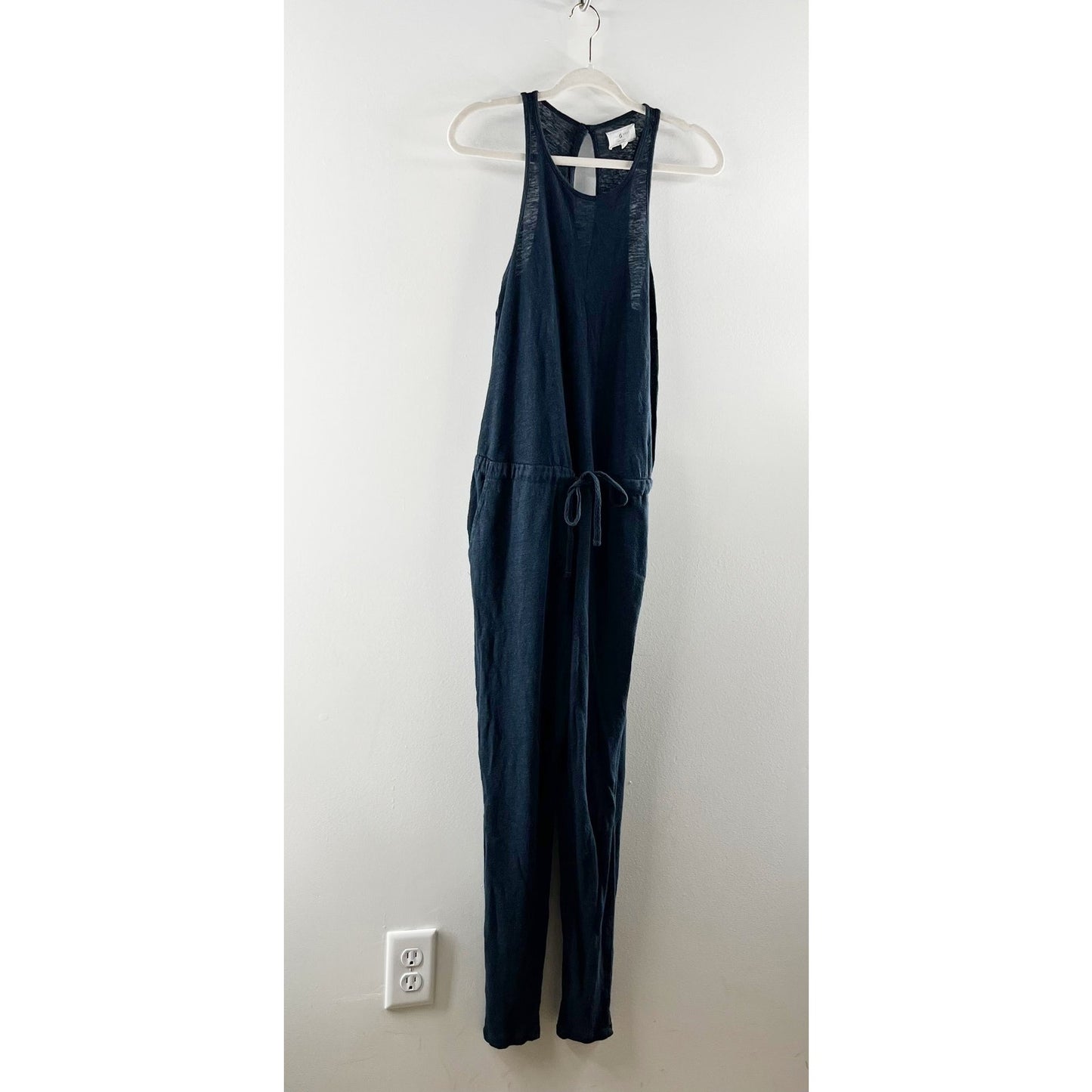 Lou & Grey Sleeveless Slim Straight Leg Linen Jumpsuit Black Small