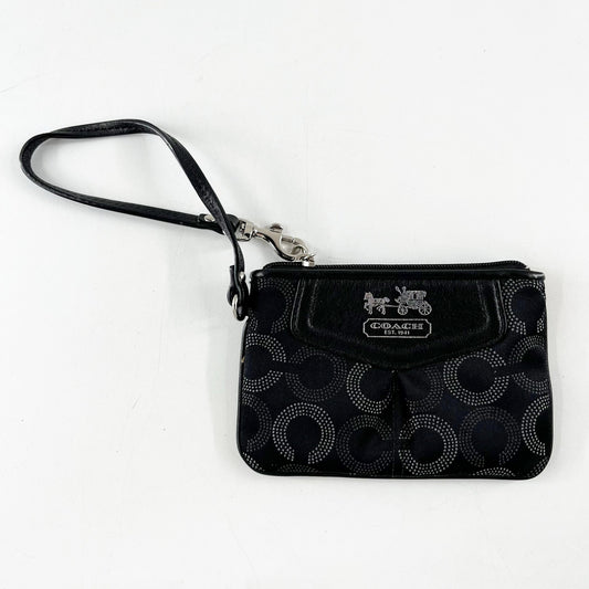 Coach Madison Op Art Canvas w/ Leather Trim Coin Purse Wristlet Wallet Black