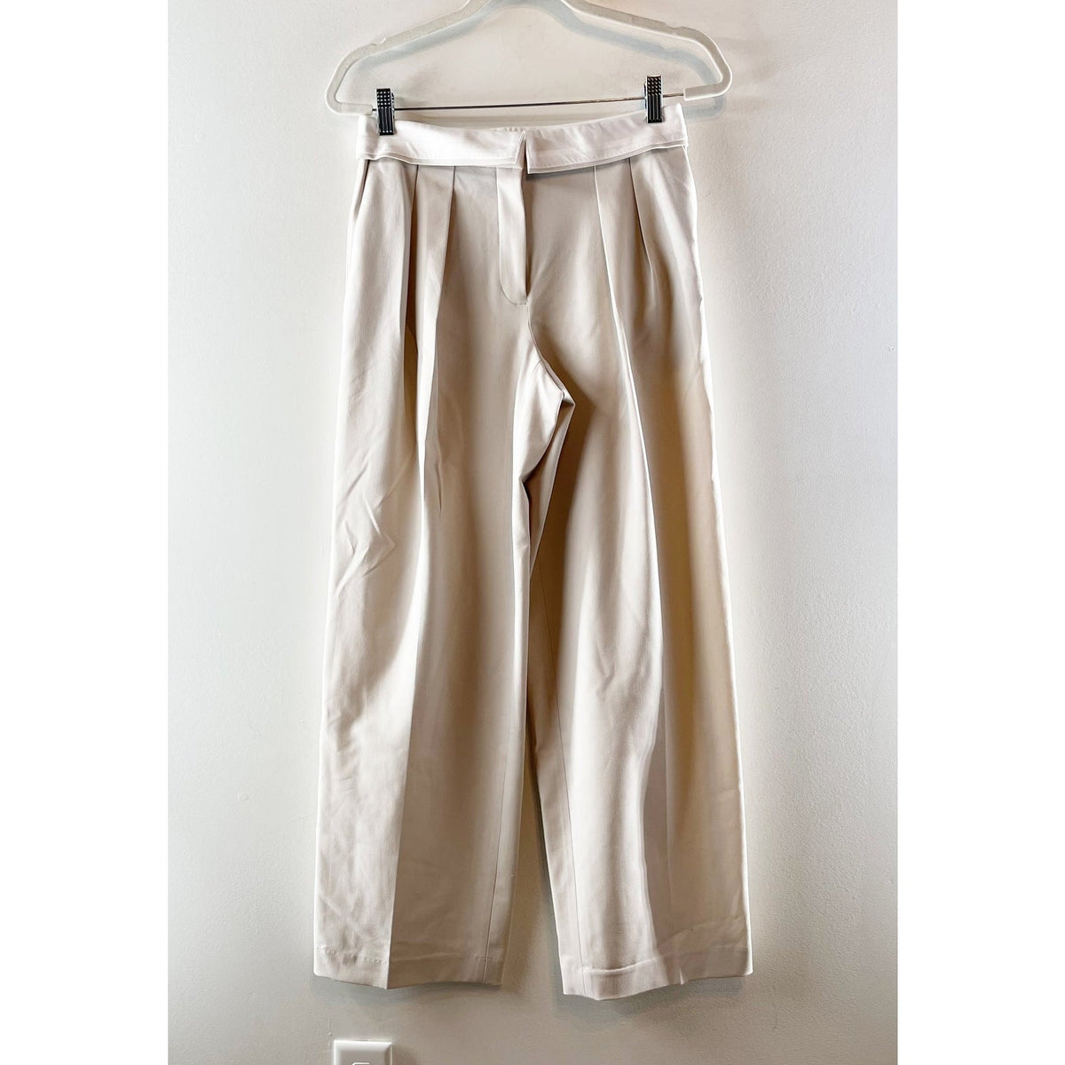 Babaton Aritzia Bureau Foldover Waist Pleated Wide Leg Pants Trousers Cream 4