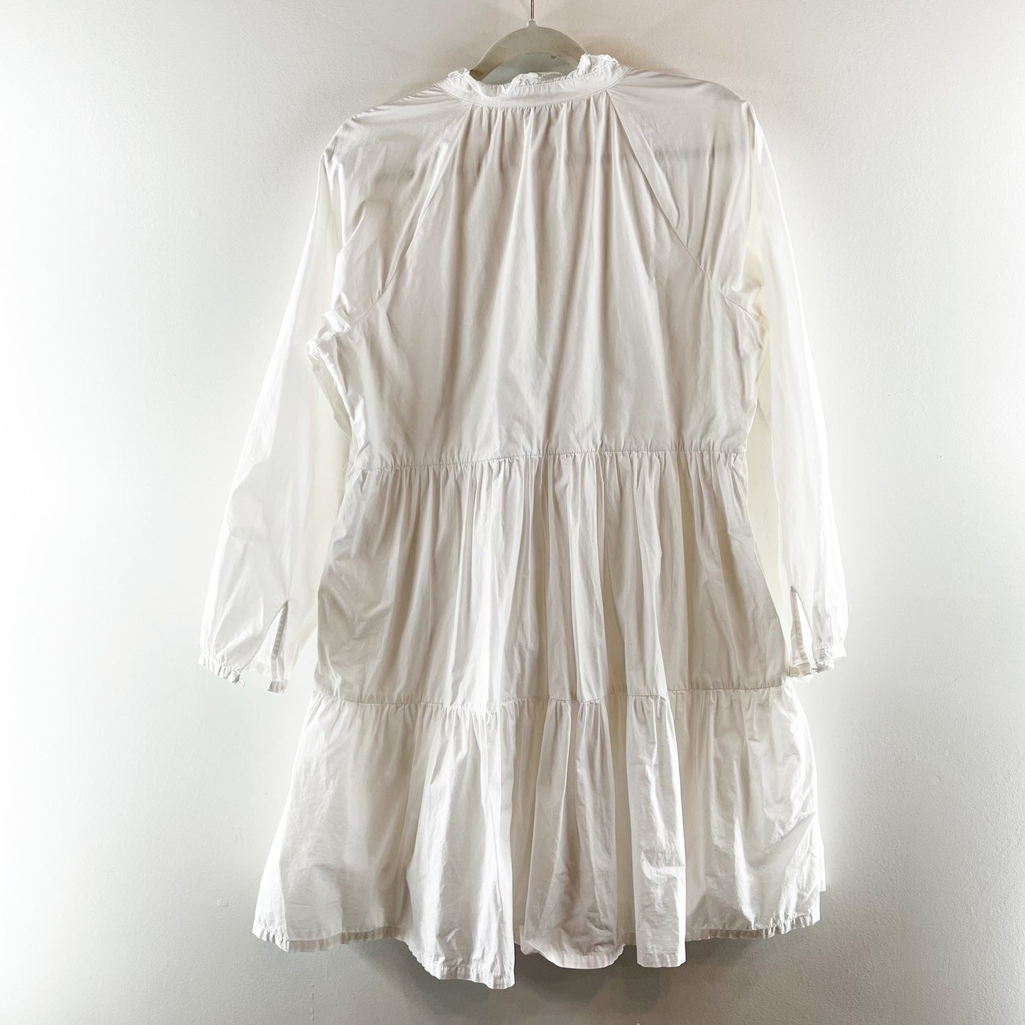 J. Crew 100% Cotton Poplin Tiered Peasant A-Line Boho Mini Dress White Medium