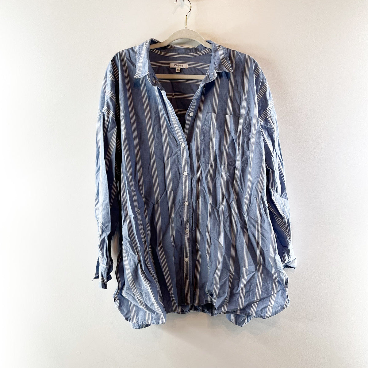 Madewell The Signature Poplin Striped Oversized Shirt Dark Mediterranean XXL