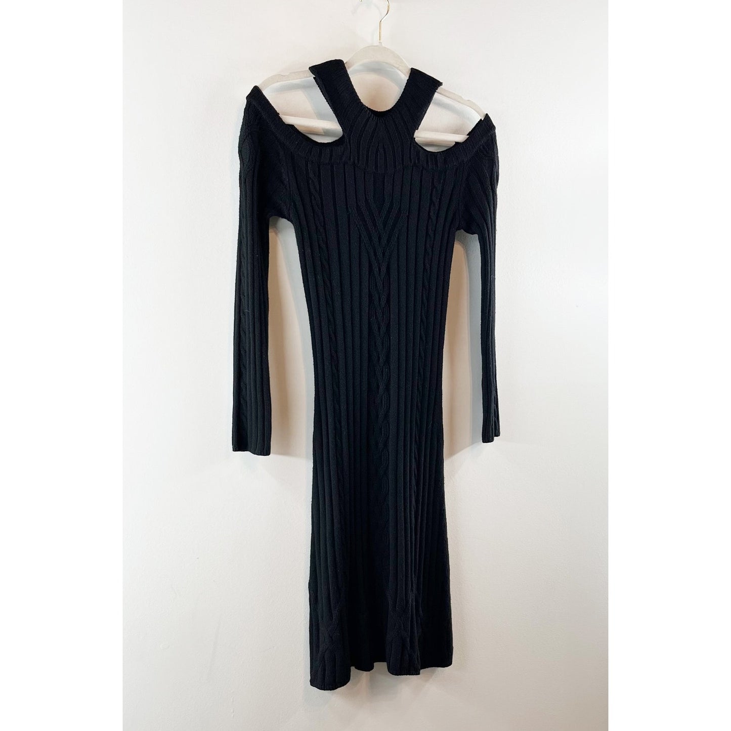 Anne Fontaine Amandine Long Sleeve Knit Dress With Shoulder Cutouts Black Small