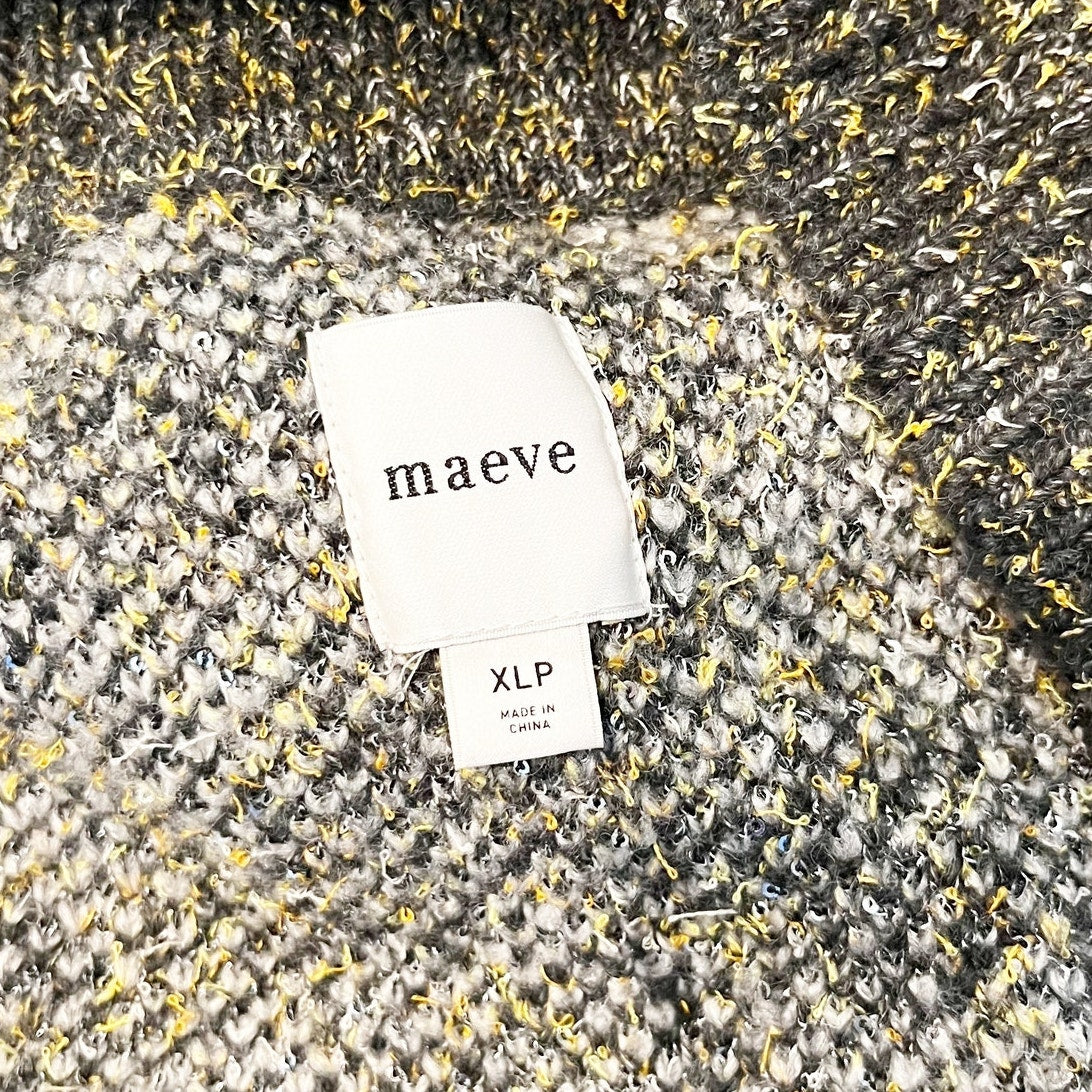 Maeve by Anthropologie Diamond Sparkle V-Neck Cardigan Sweater Gray XL Petite