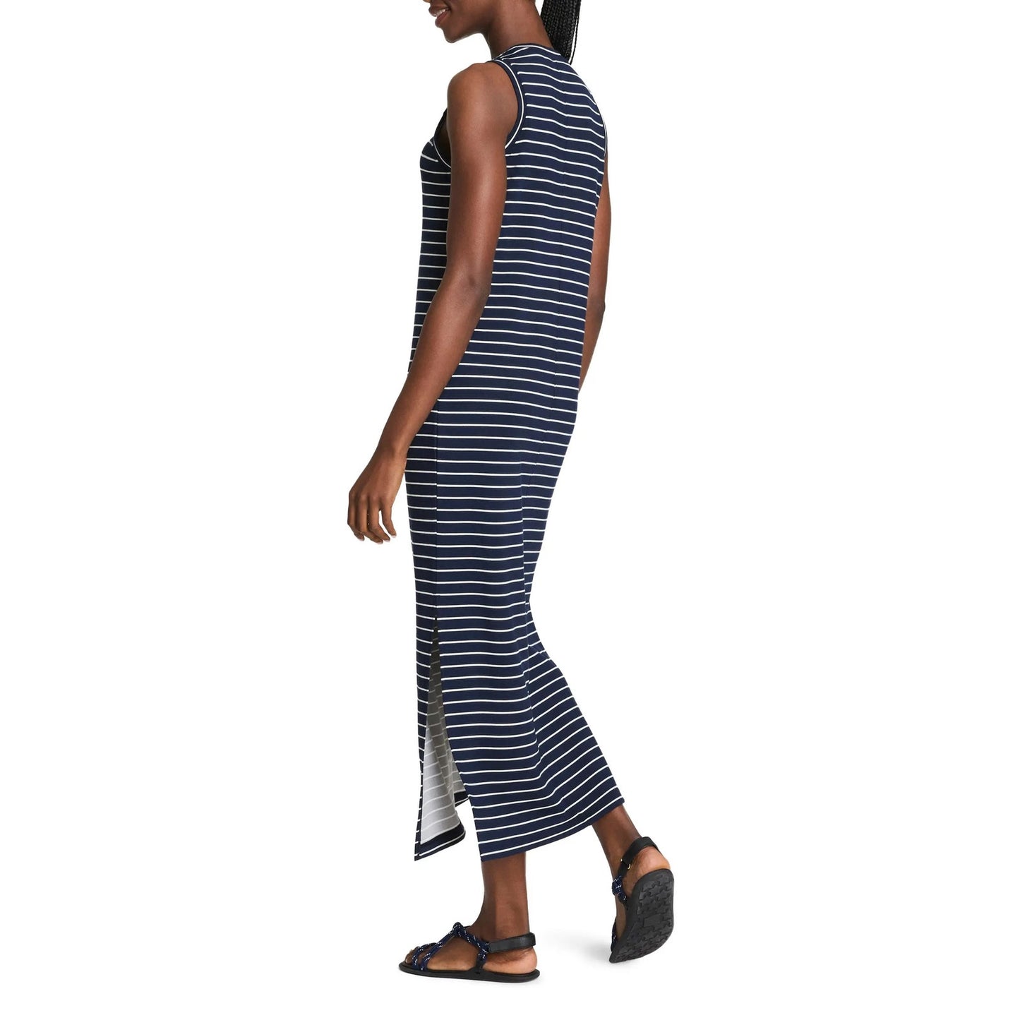 Spanx AirEssentials Striped Sleeveless UPF 50+ Tank Maxi Dress Navy Blue Medium