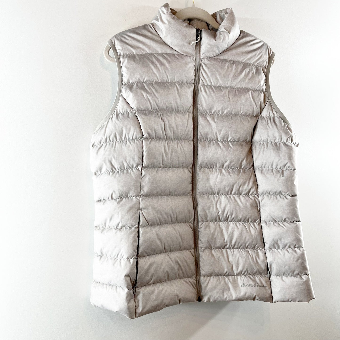 Eddie Bauer CirrusLite Full Zip Stand Collar Down Puffer Vest Light Gray XL