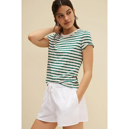 Nation LTD Laurence Shrunken Striped Crewneck Baby Tee Shirt Green White XL