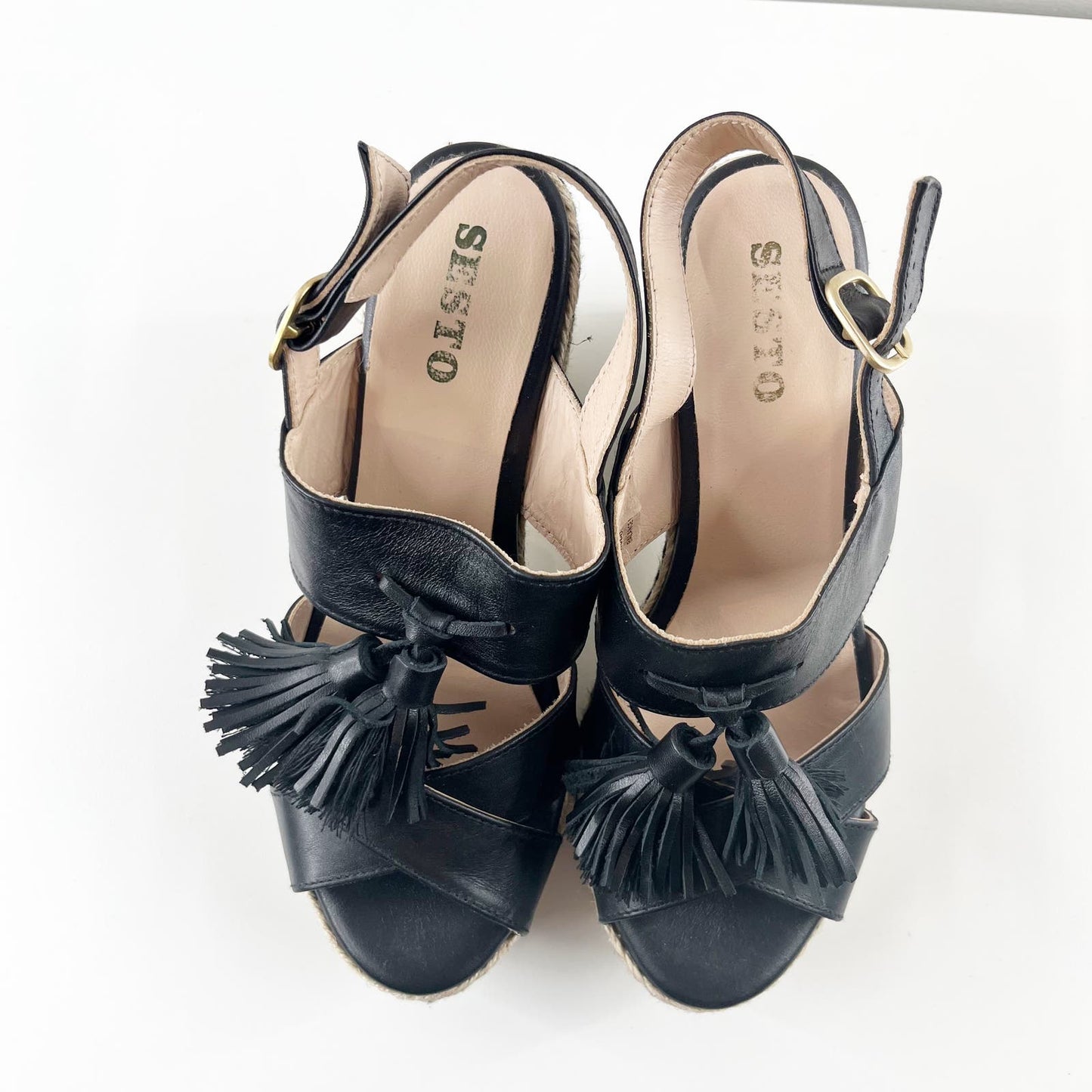 Sesto Meucci Inka Tassel Espadrille Platform Sandals Black 9