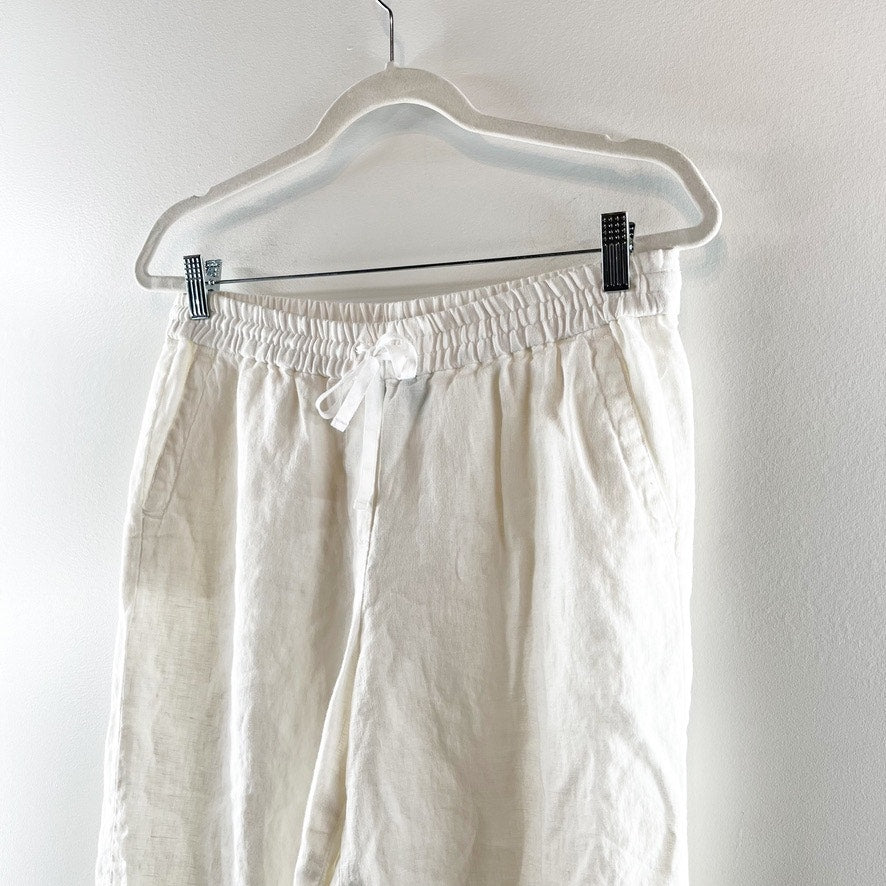 Talbots Washed 100% Linen High Rise Wide Leg Relaxed Cropped Pants White Small