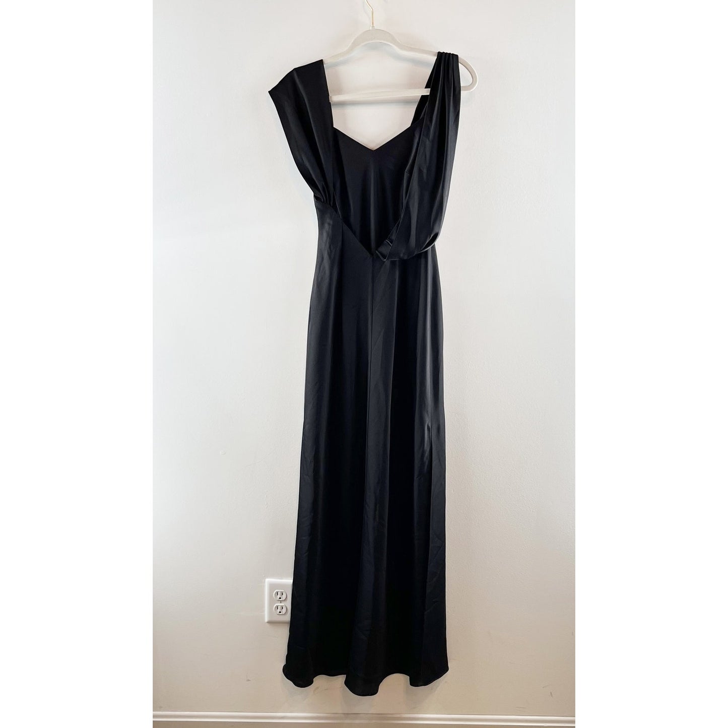 Fame and Partners Francois Draped Satin Maxi Slip Dress Gown Black 4