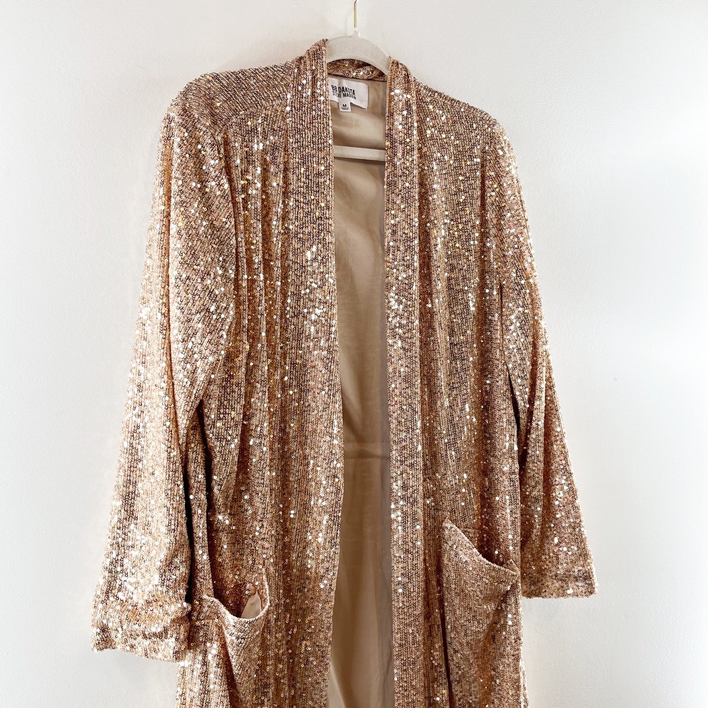 BB Dakota Steve Madden Dulcinea Sequined Duster Open Front Gold Medium