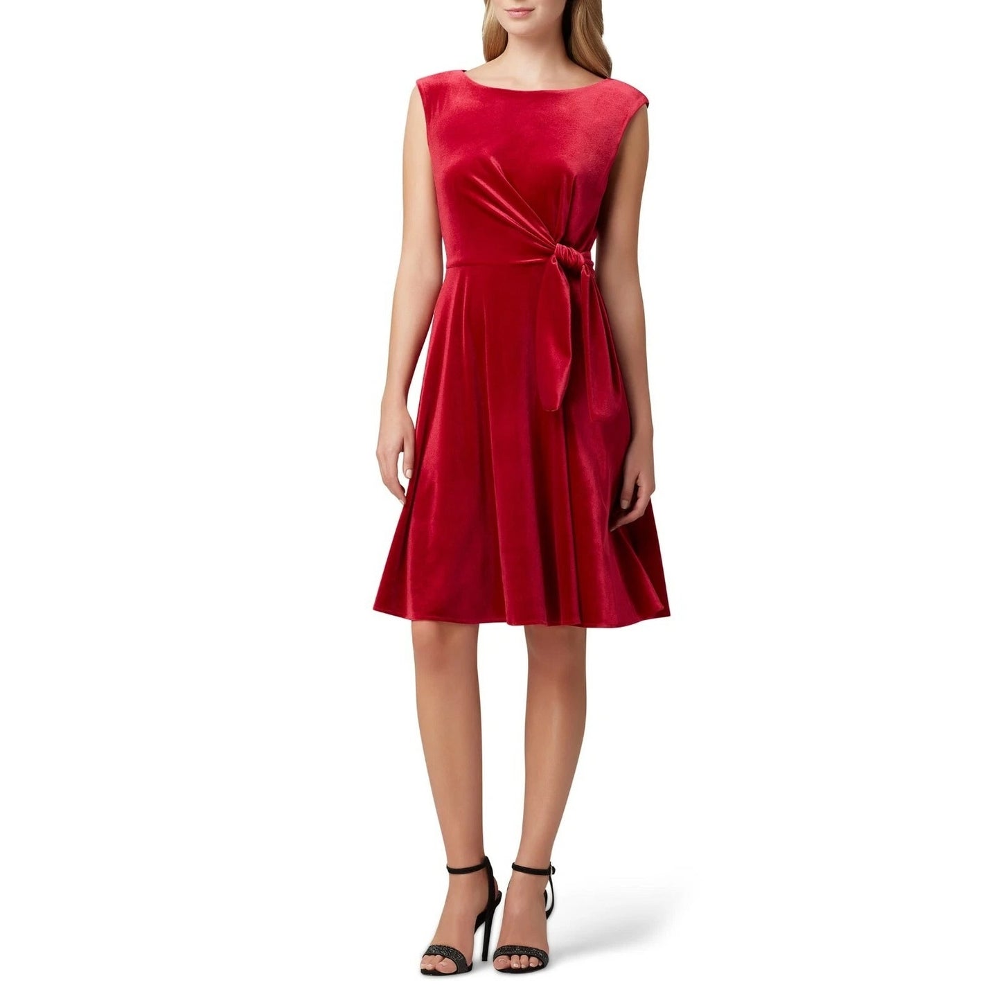 Tahari Sleeveless Wrap Tie Waist Velvet Knee Length Mini Dress Red 10