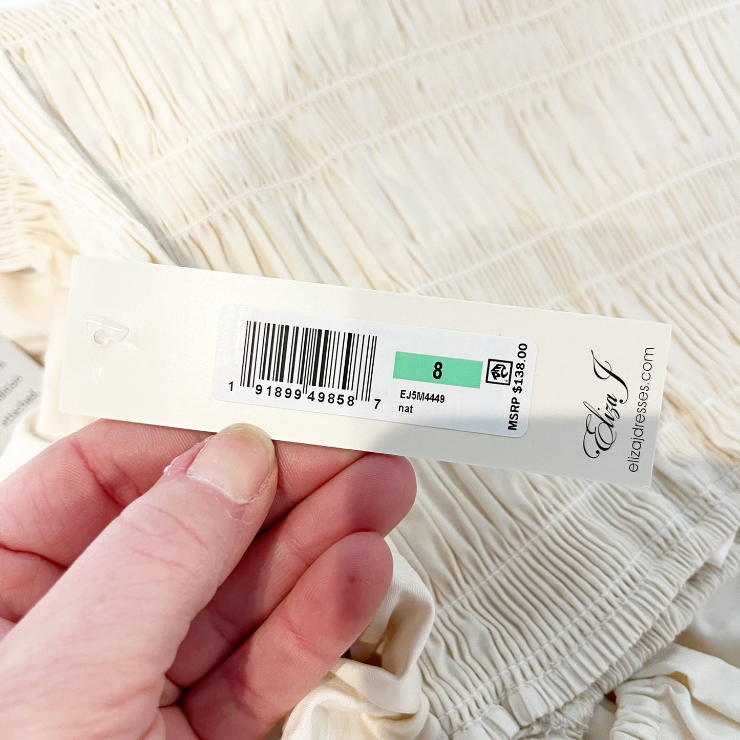 Eliza J Puff Short Sleeve Cotton Smocked Mini Dress Cream 8