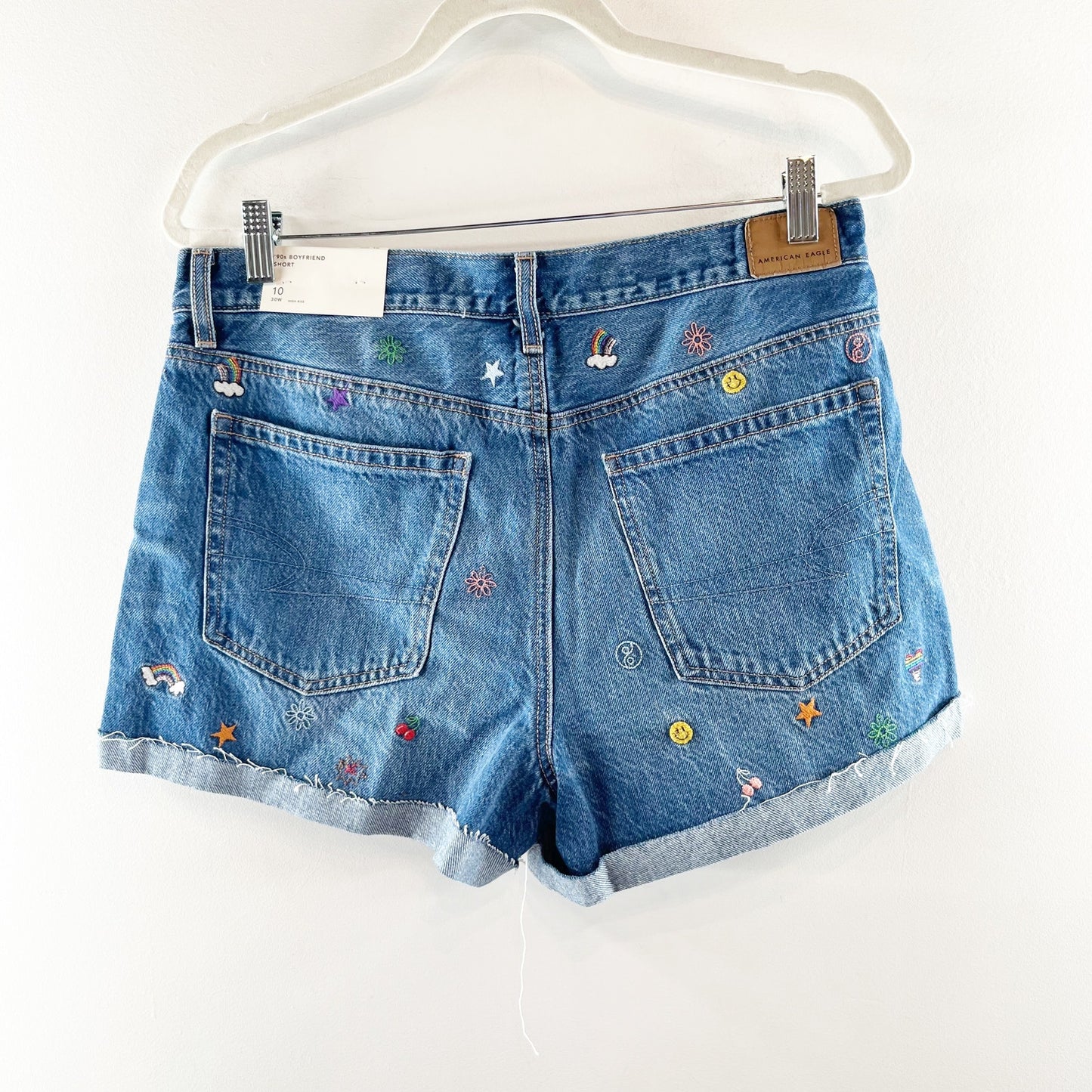 American Eagle Embroidered Cutoff 90's Boyfriend High Rise Jean Shorts Blue 10