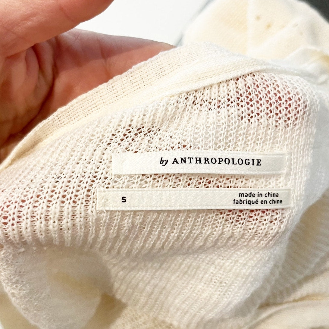 Anthropologie Hollie Eyelet Peplum Button Up Cardigan Sweater White Cream Small