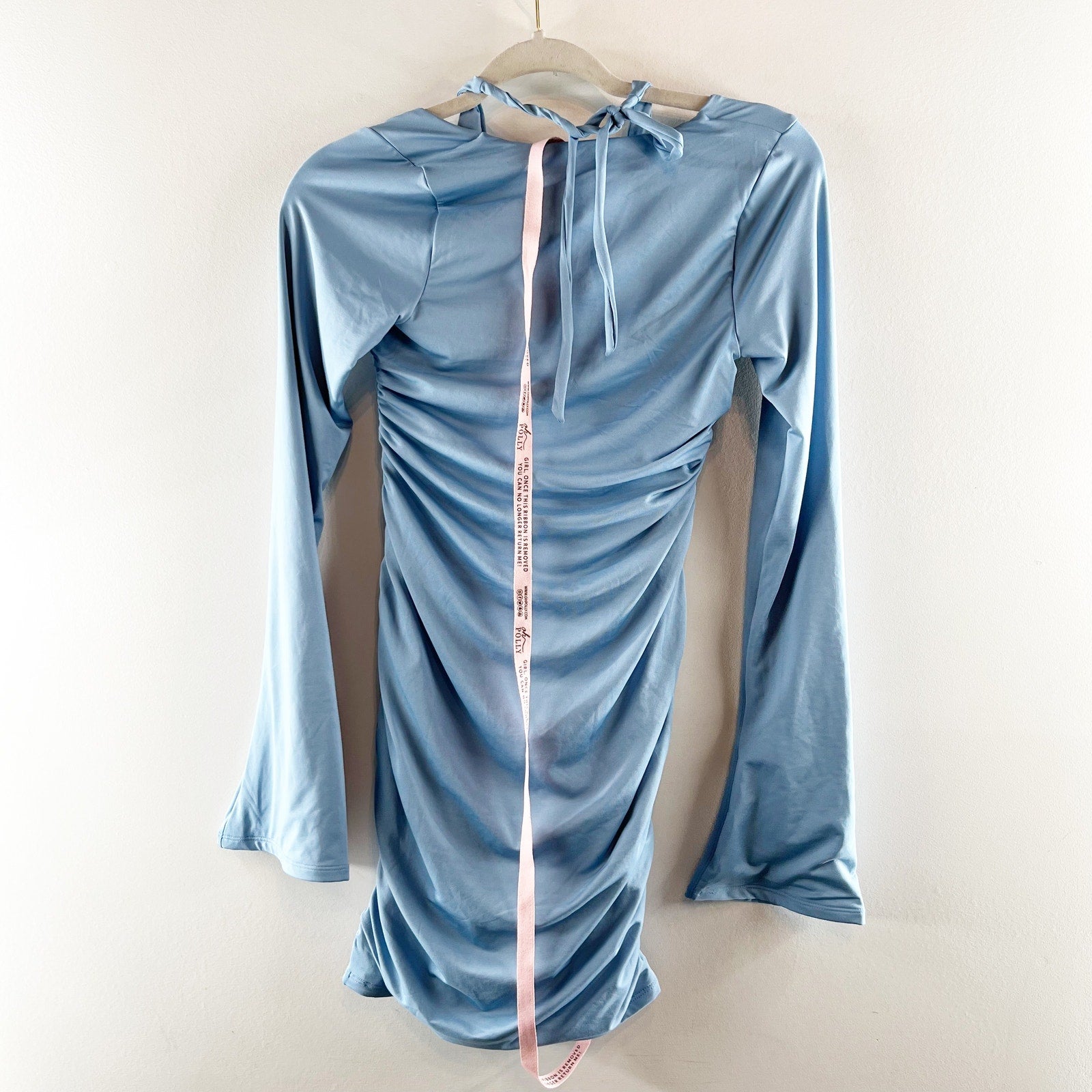 Oh Polly Short and Sweet Halter Cutout Long Bell Sleeve Mini Dress Blu Baystate Boutique & Consignment Oh Polly Short and Sweet Halter Cutout Long Bell Sleeve Mini Dress Blu Baystate Boutique & Consignment