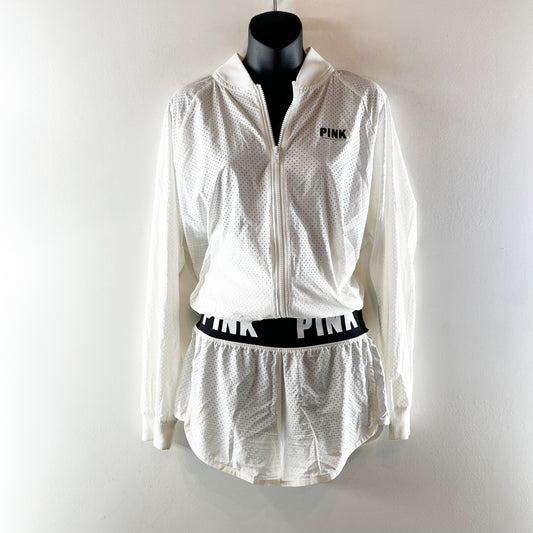 Victoria's Secret PINK Mesh Full Zip Track Jacket and Matching Shorts Set White