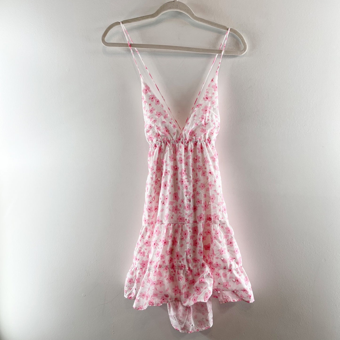 Lulus Just Dainty White Floral Print Lace-Up Backless Mini Dress Pink Medium