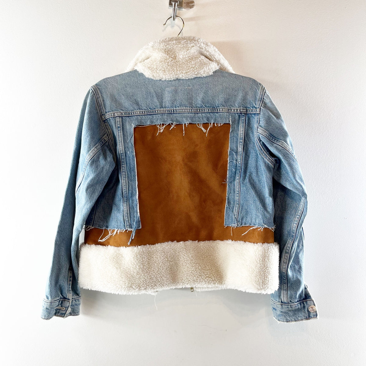 Mother Cut and Paste Denim Patchwork Faux Sherling Jacket Aint My First Rodeo S