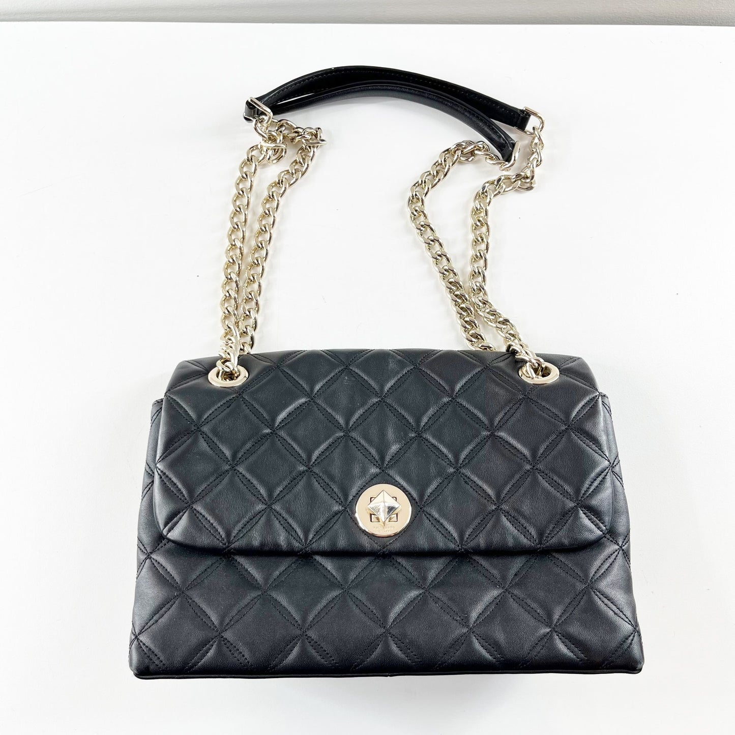 Kate Spade Natalia Quilted Black Leather Flap Shoulder Bag with Chain Strap