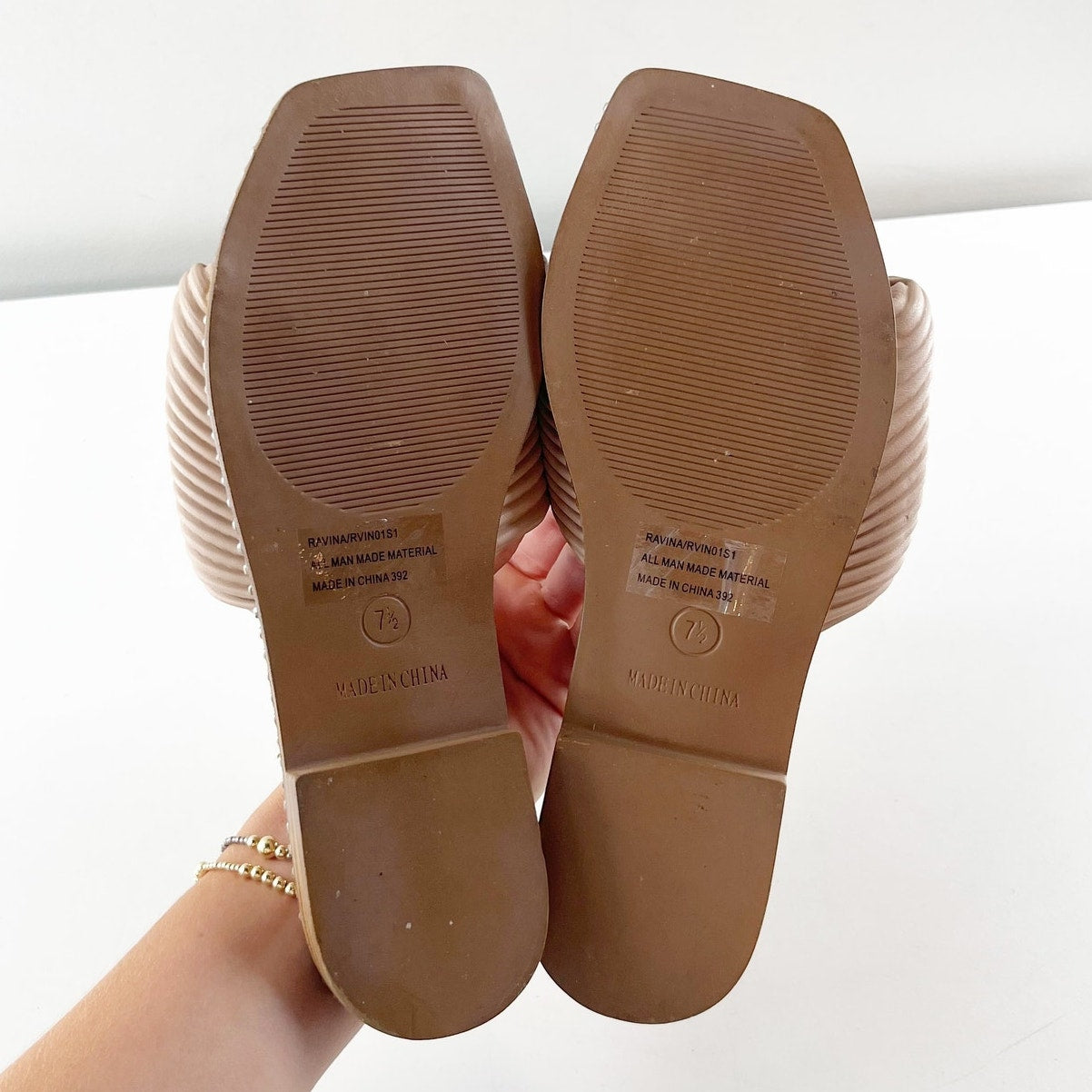 Steve Madden Ravina Beaded Slip On Cross Strap Slide Sandals Tan 7.5