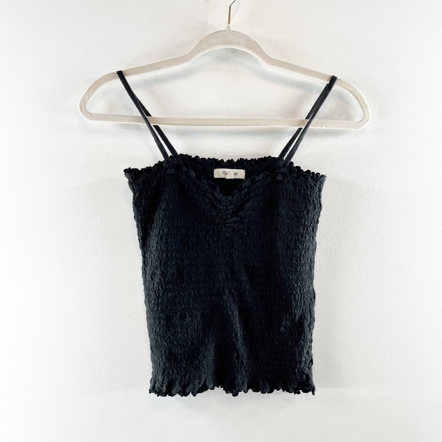 Madewell Superlight Jacquard Smocked Tank Top Cami Black Small