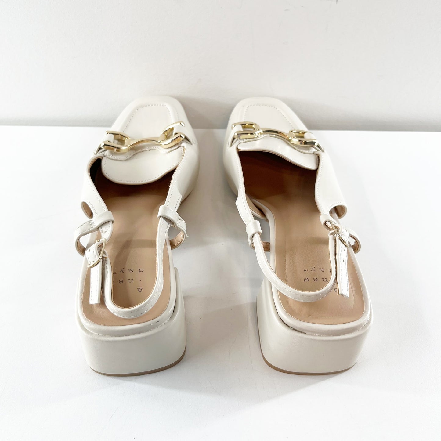 A New Day Justina Square Toe Horsebit Slingback Block Heel Loafer Shoes Cream 9