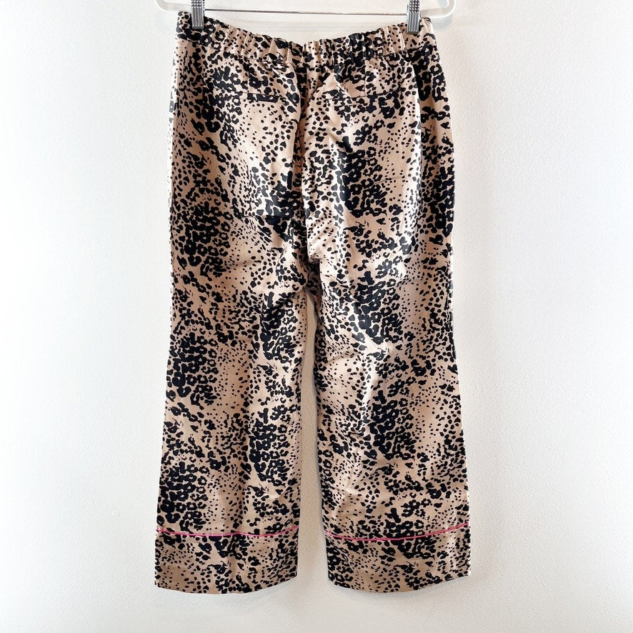 J. Crew Peyton Leopard Print High-Rise Wide Leg Cropped Pants Brown Black 8