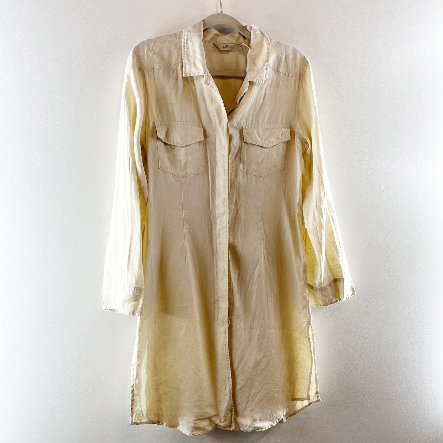 J. Jill 100% Linen Relaxed Fit Long Sleeve Button-Down Shirt Dress Cream 10