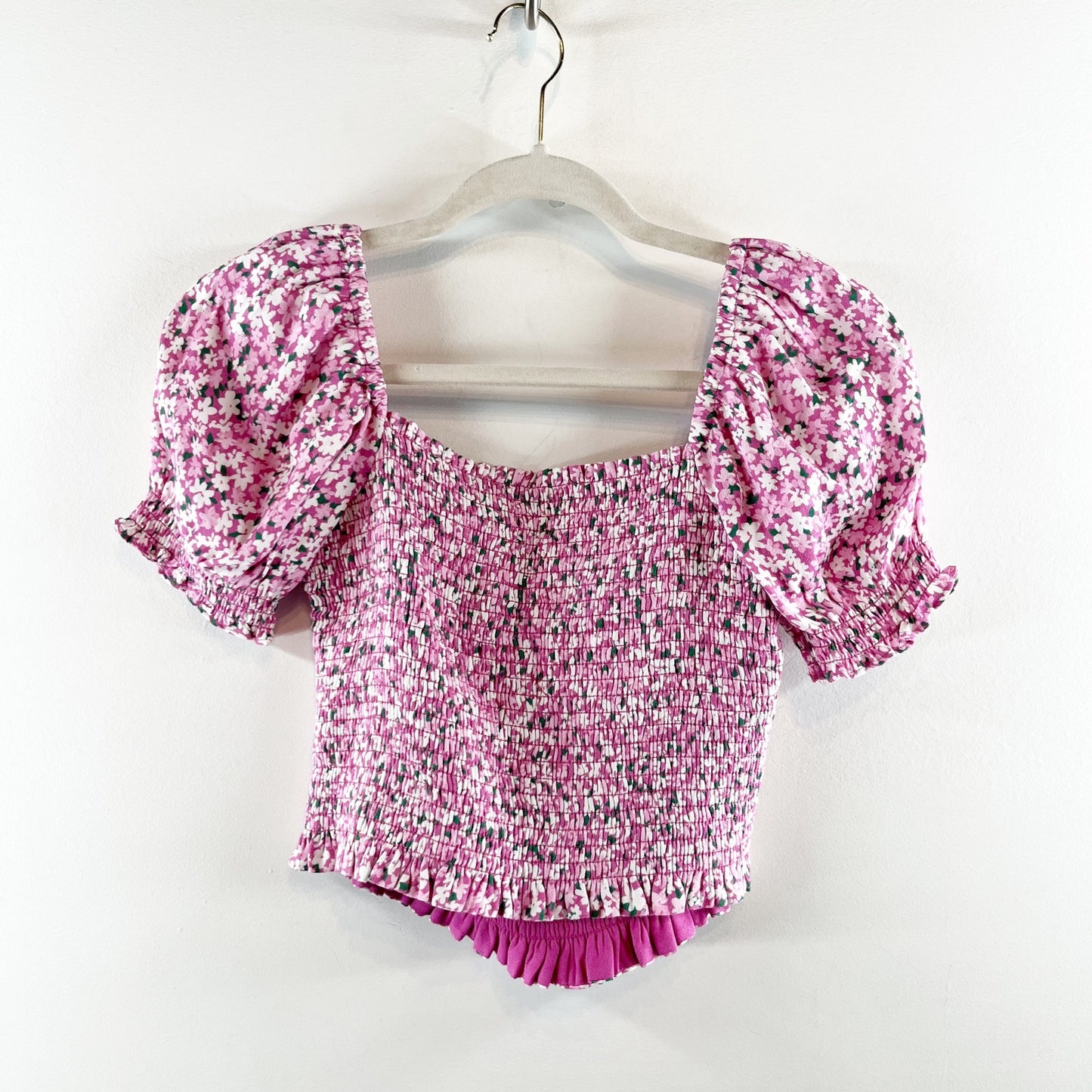 Sunday Best Sinatra Smocked Puff-Sleeve Crop Blouse Top Jam Packed Floral Small