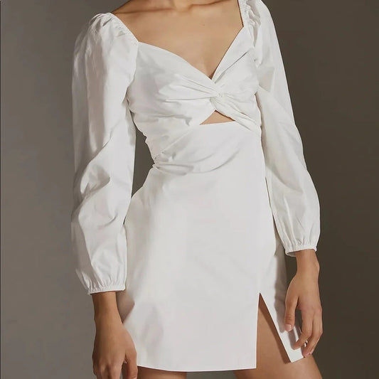 Mare Mare x Anthropologie Puff Sleeve Twist Front Mini Dress White Medium