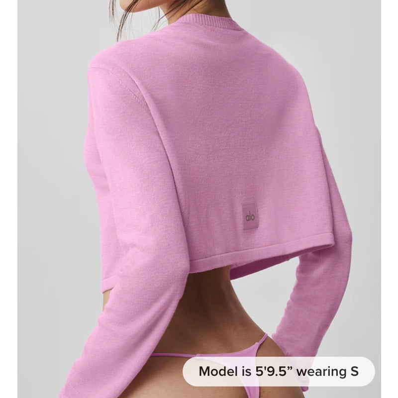 Alo Supernatural Sweater Cardigan Long Sleeve Crewneck Candy Heart Pink XXS