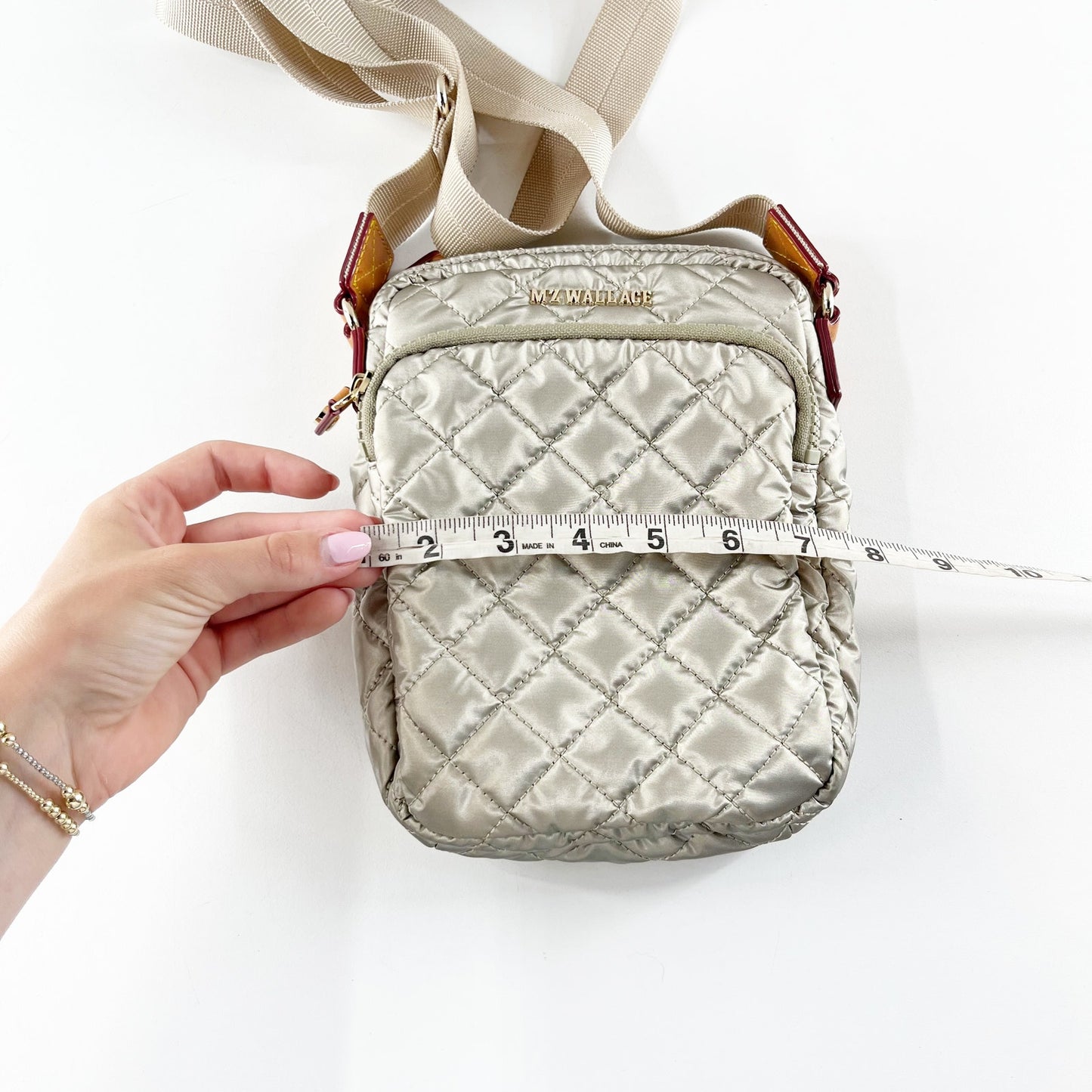 MZ Wallace Metro Quilted Crossbody Purse Bag Gold