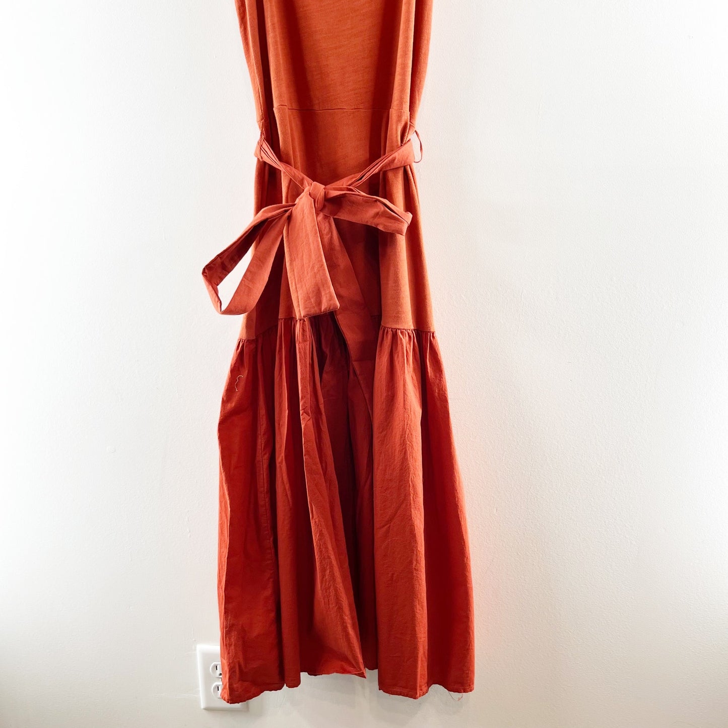 Nation LTD Everly Frilly Ruffle Strap Tiered Cotton Midi Dress Cayene Red Small