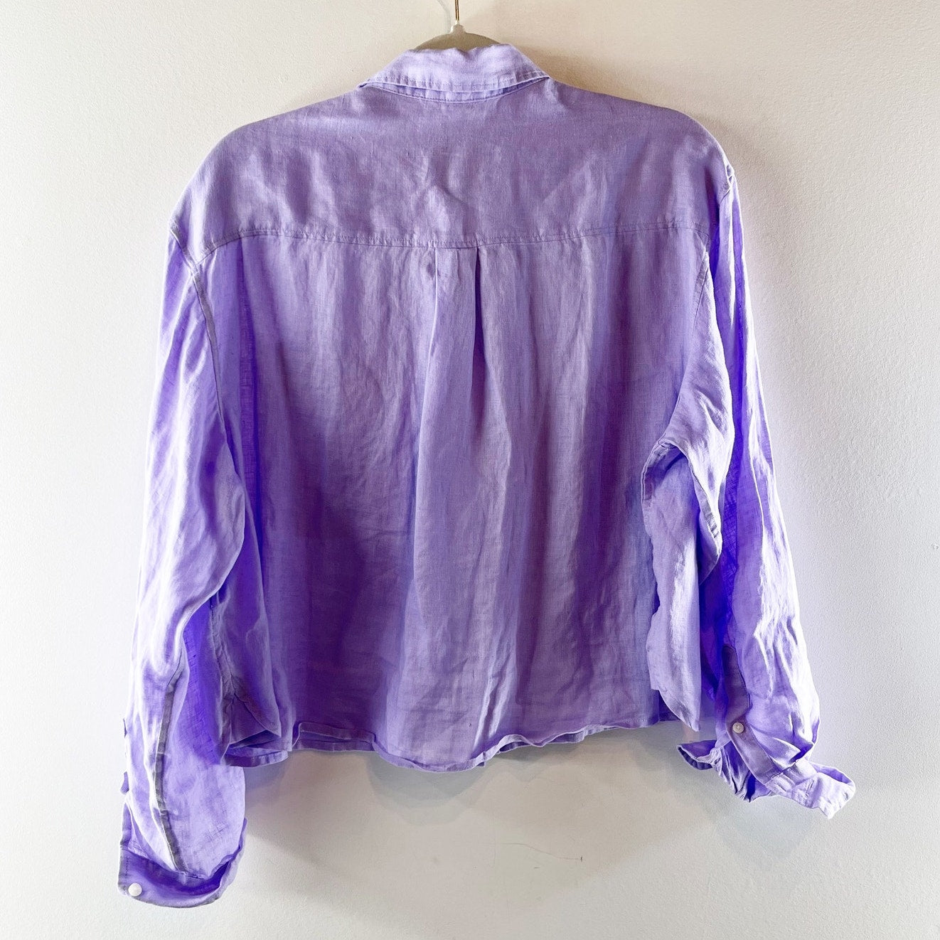 GAP Linen Long Sleeve Cropped Button Down Shirt Lavender Purple Medium