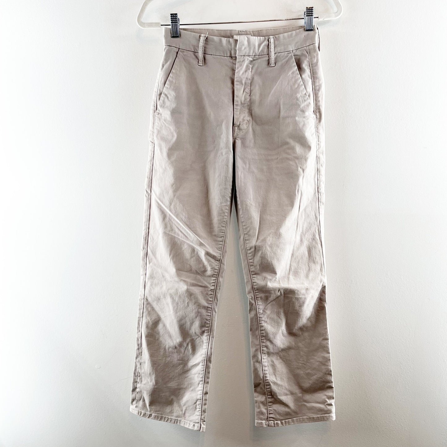 Mother The Tomcat Prep Crop Chino Khaki Pants in Killing Time Beige 25