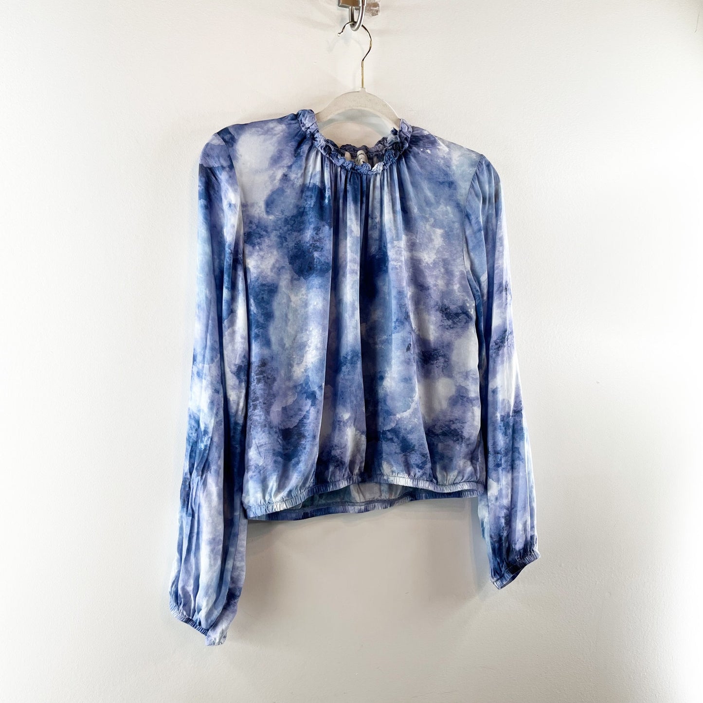 Cloth & Stone by Anthropologie Tie-Dye High Neck Blouse Top Blue Motif Medium