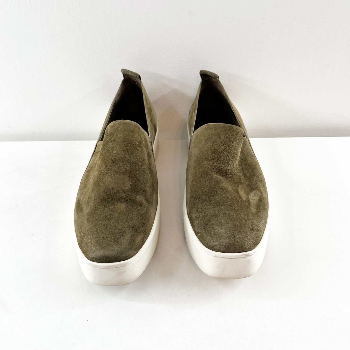 Vince Saxon Suede Slip On Platform Shoes Sneakers Green 9.5