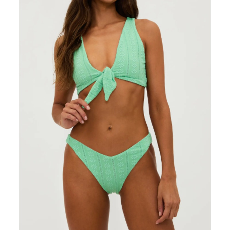 Beach Riot Vanessa Botoms and Dallas Tie Front Top in Sage Bloom Jacquard Green