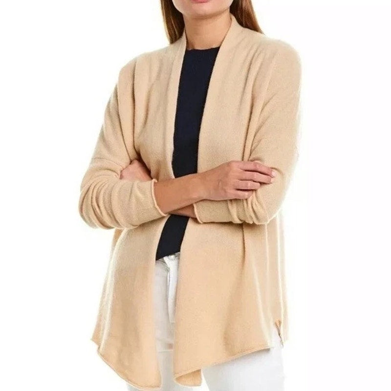 J. Crew Cashmere Long Sleeve Open Front Cardigan Sweater Heather Almond XXL