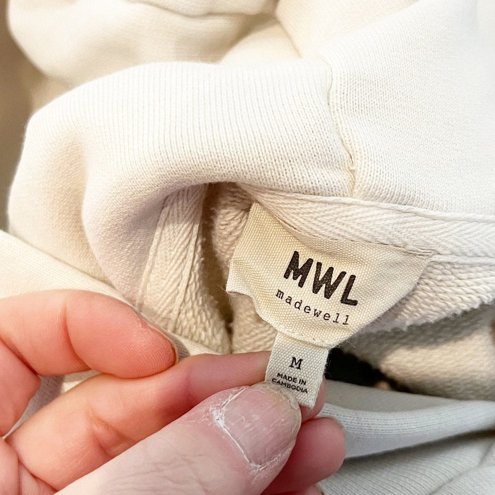Madewell MWL Midweight Hoodie Pullover Sweatshirt Cream Tan Medium