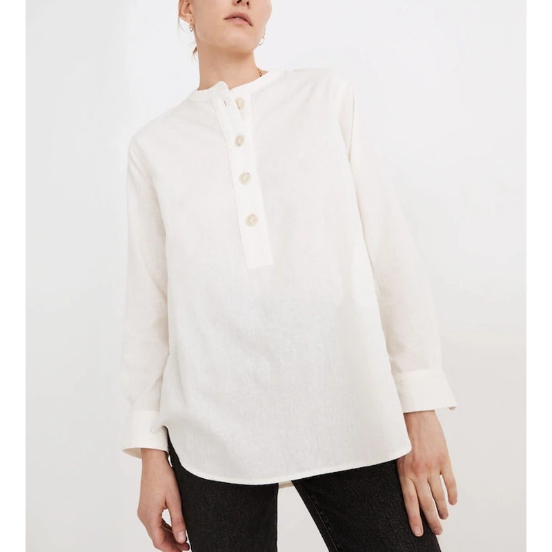 Madewell (Re)sponsible Long Sleeve Henley Tunic Shirt Top Lighthouse Cream XXL