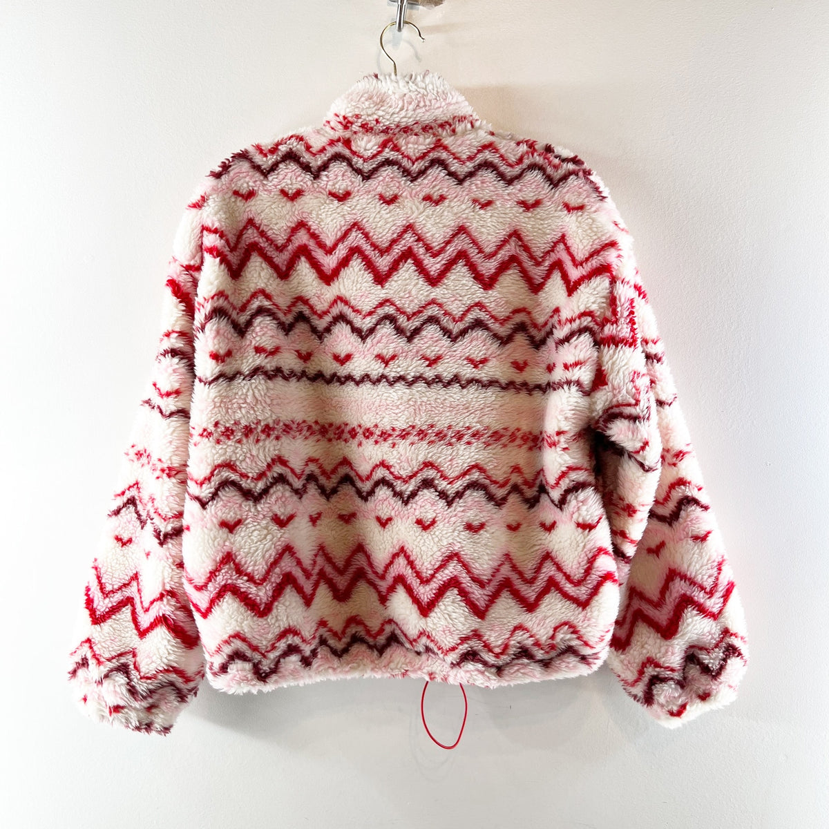 Beach Riot Leona Slopes Quarter Zip Fleece Sherpa Pullover Jacket Red White S