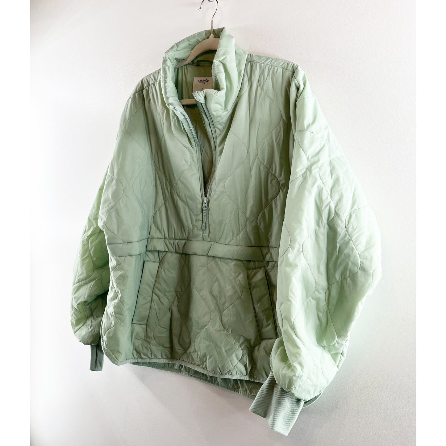 Old Navy Midweight Packable 1/2 Zip Water Resistant Puffer Jacket Green Large