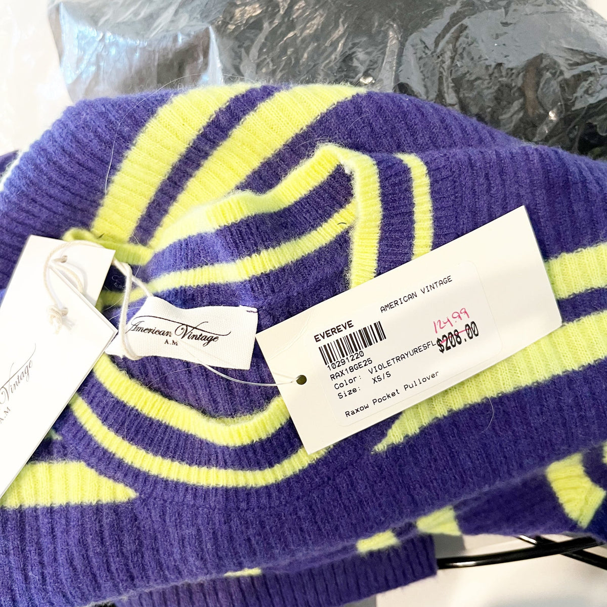 American Vintage x Evereve Raxow Sweater Violet Purple Yellow XS/S