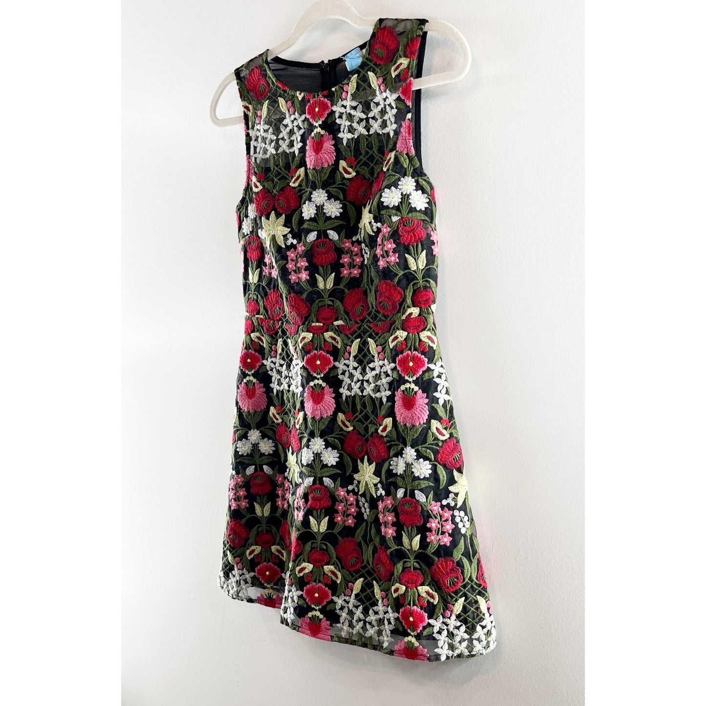 Lucy Paris Marina Floral Embroidered Sleeveless Mini Dress Red Black Small