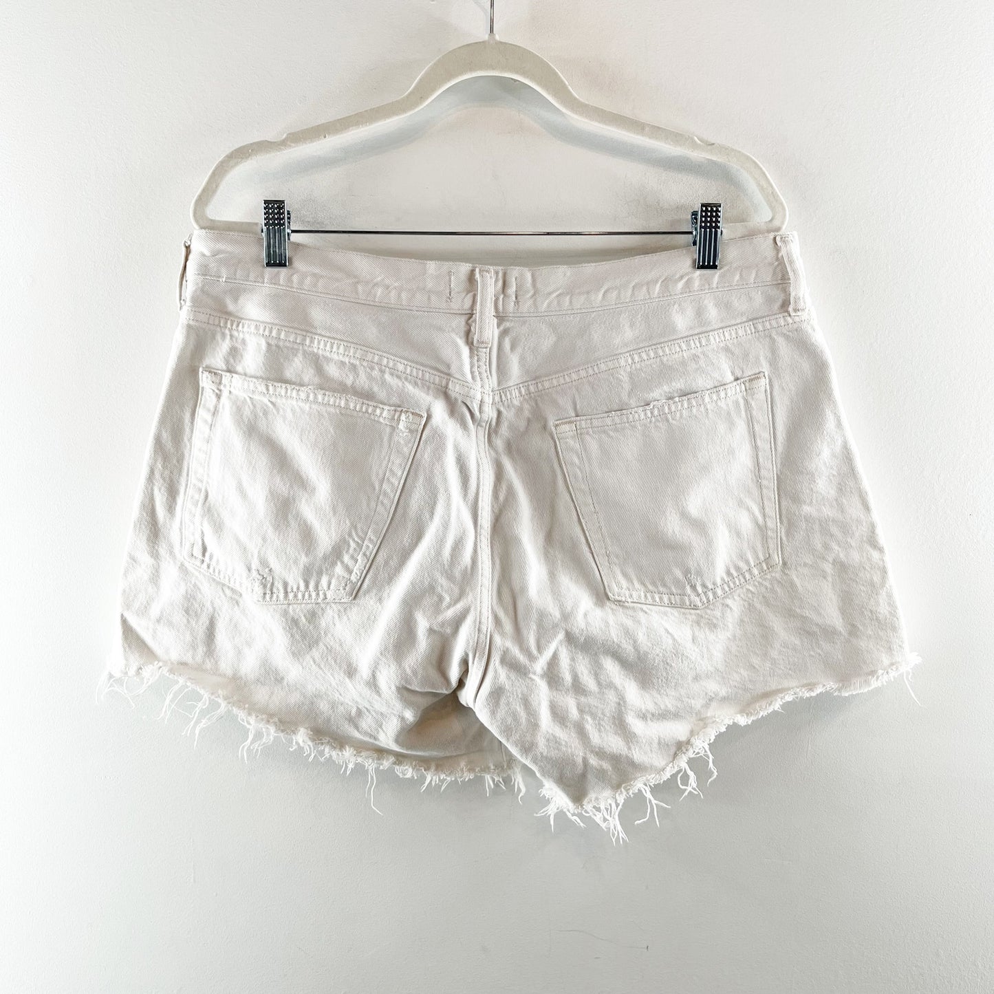AGOLDE Parker Long Button Fly Organic Cotton Cutoff Jean Shorts White 32