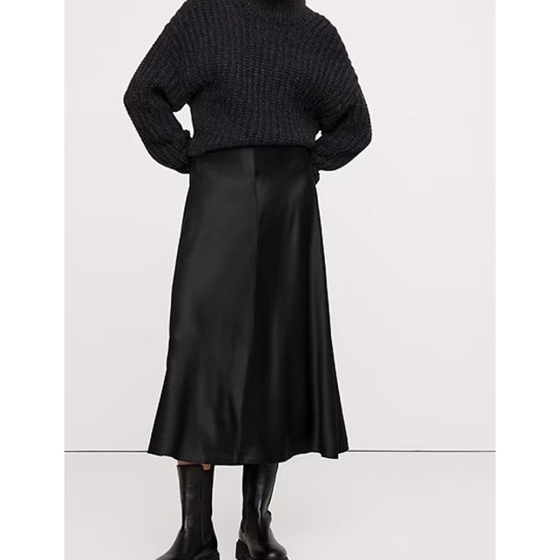 Banana Republic Silk Bias Cut A-Line Slip Midi Skirt Black Petite XS