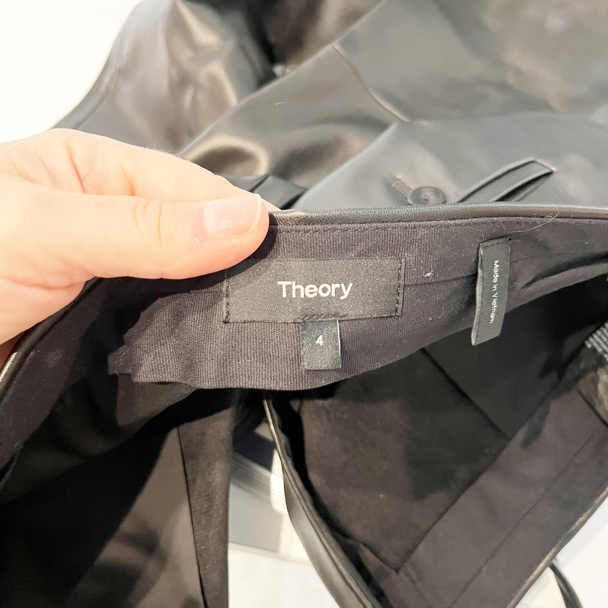 Theory Bedford Faux Leather Cropped Mid-Rise Kick Flare Pants Black 4