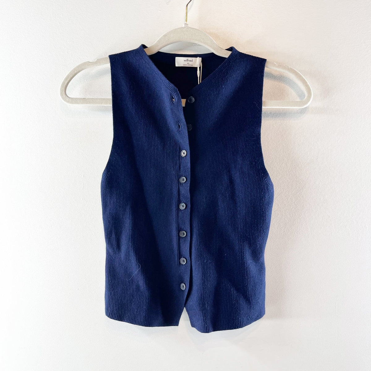 Wilfred Aritzia Croquet Sleeveless Ribbed Knit Sweater Vest Navy Blue XS