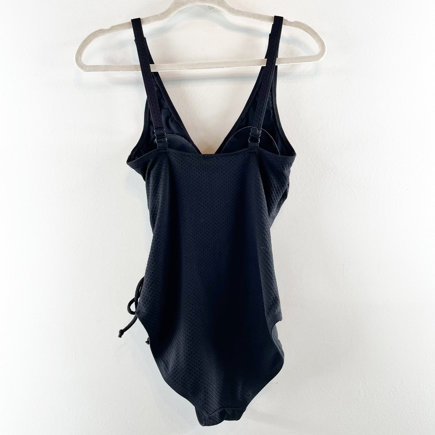 Niptuck Swim Textured V Neck Plunge Side Ruched Tie One Piece Swimsuit Black 6